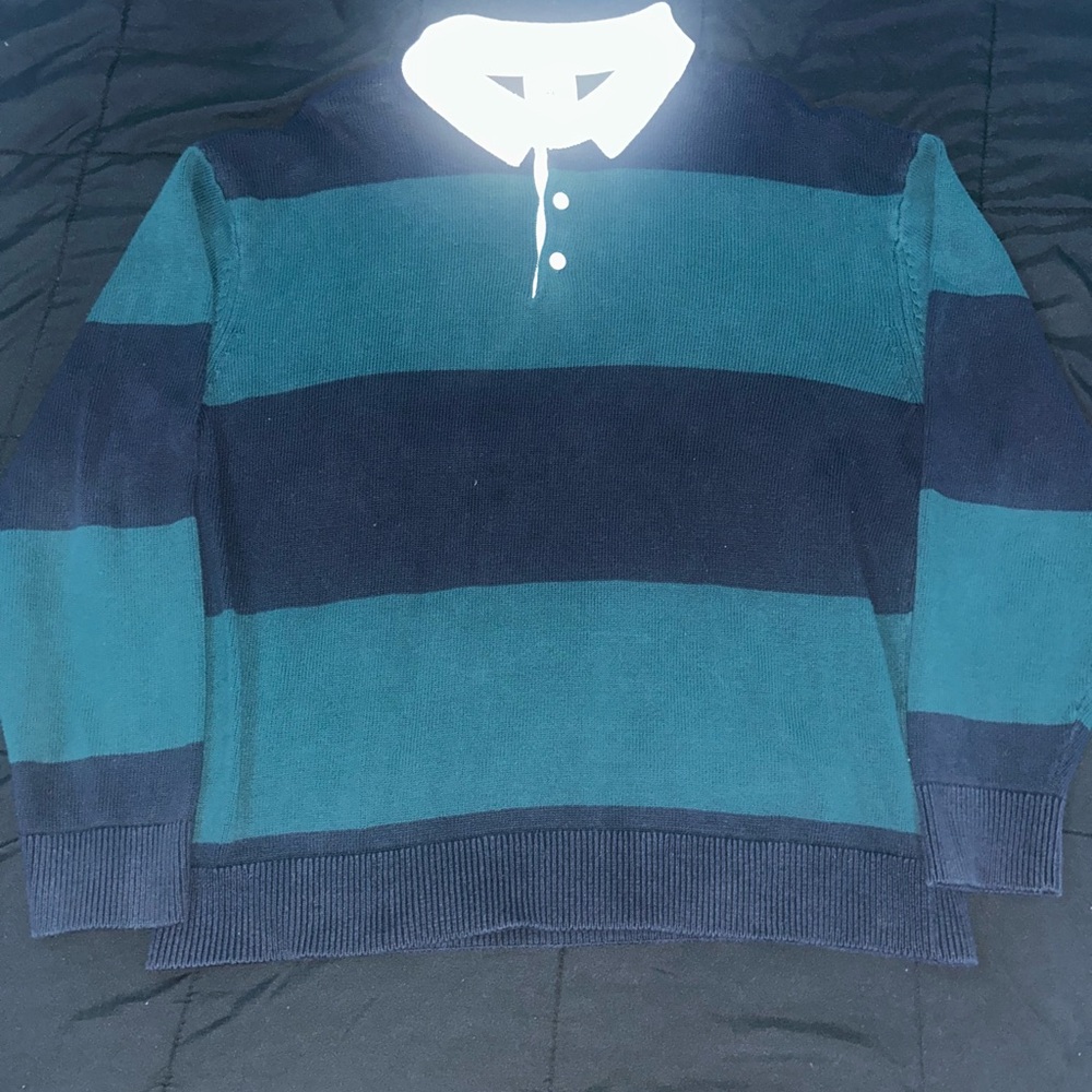 Men's Striped Sweater - Teal and Navy